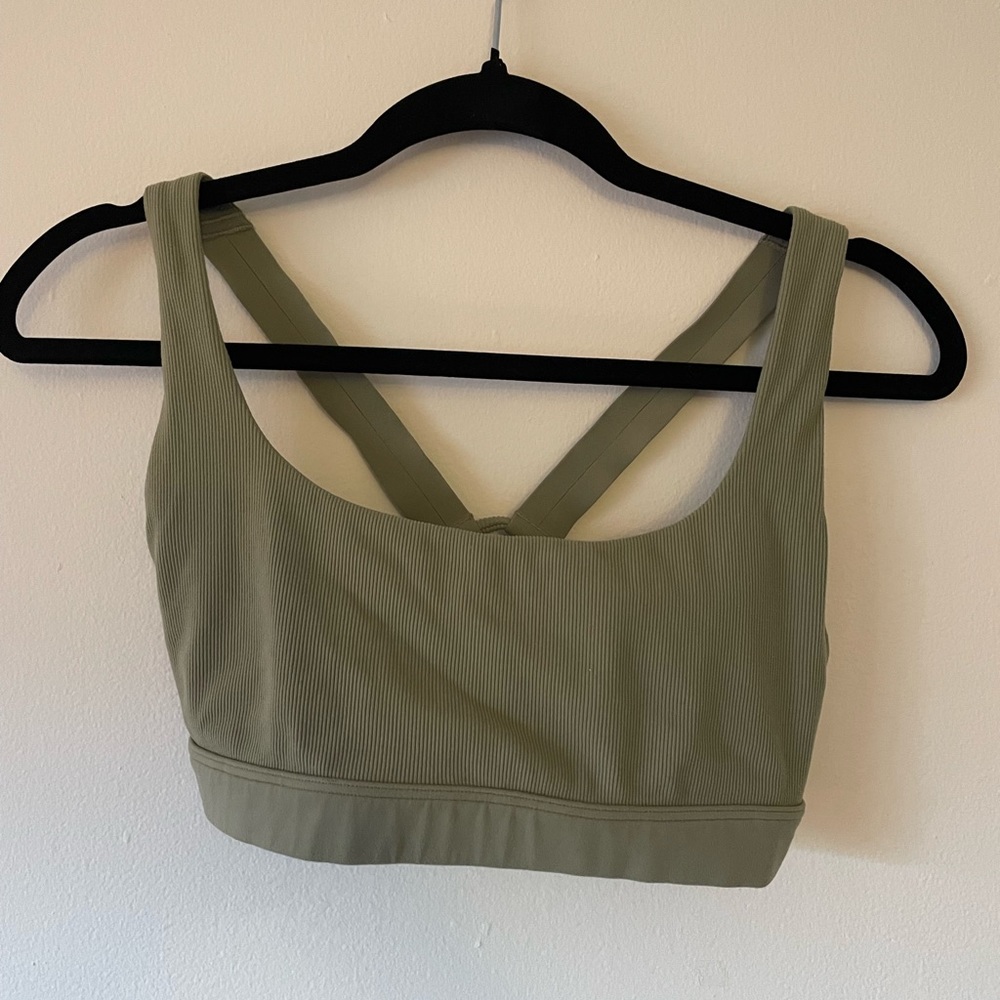 Athleta ribbed exhale bra celery green